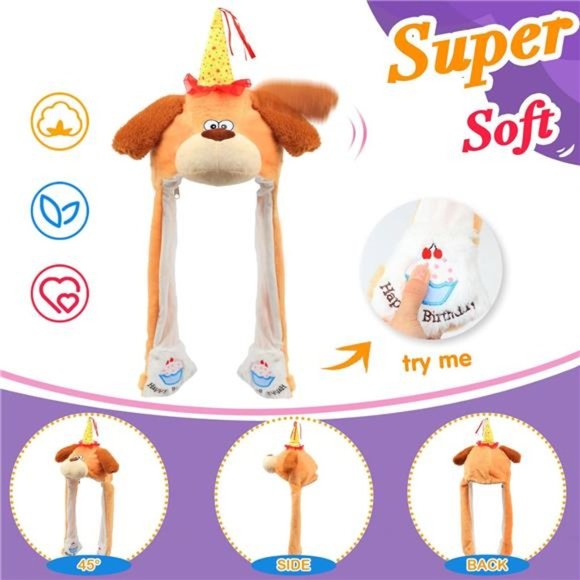 Kids Dog Hat with Ears Moving Jumping Pop Up Puppy Beating Plush Animal - Picture 5 of 6